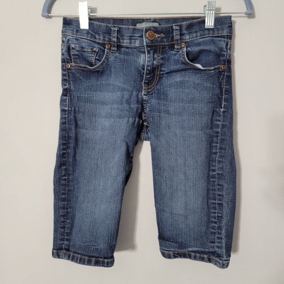 New York & Company Blue Long Inseam Denim Shorts - Picture 1 of 10